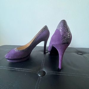 Never worn MARC FISHER purple/plum peep toe pumps. Leather, size 8